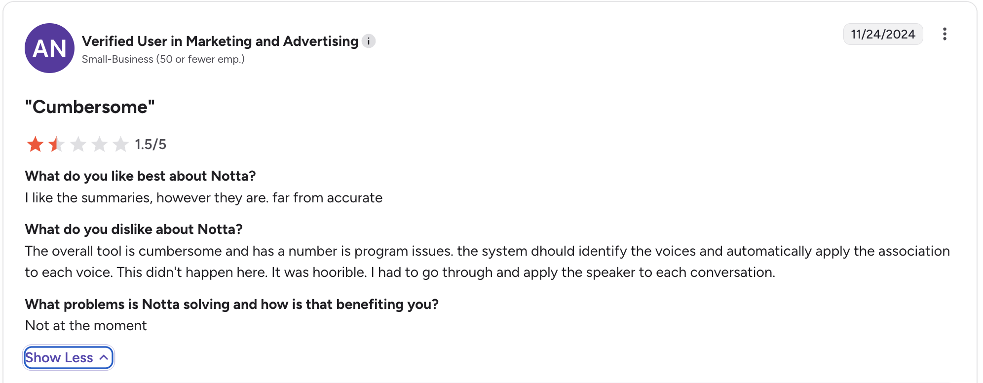 notta negative review