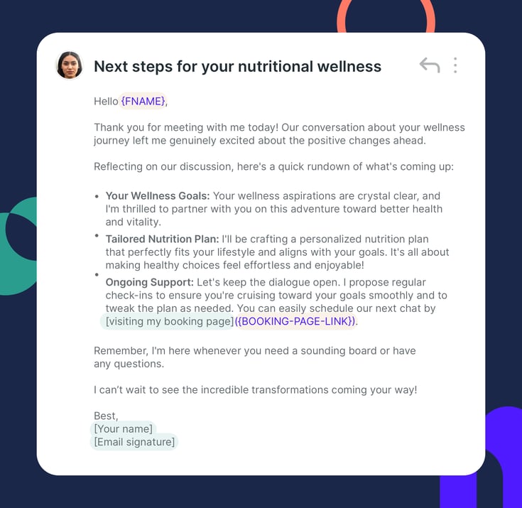 nutritional coach email follow up template