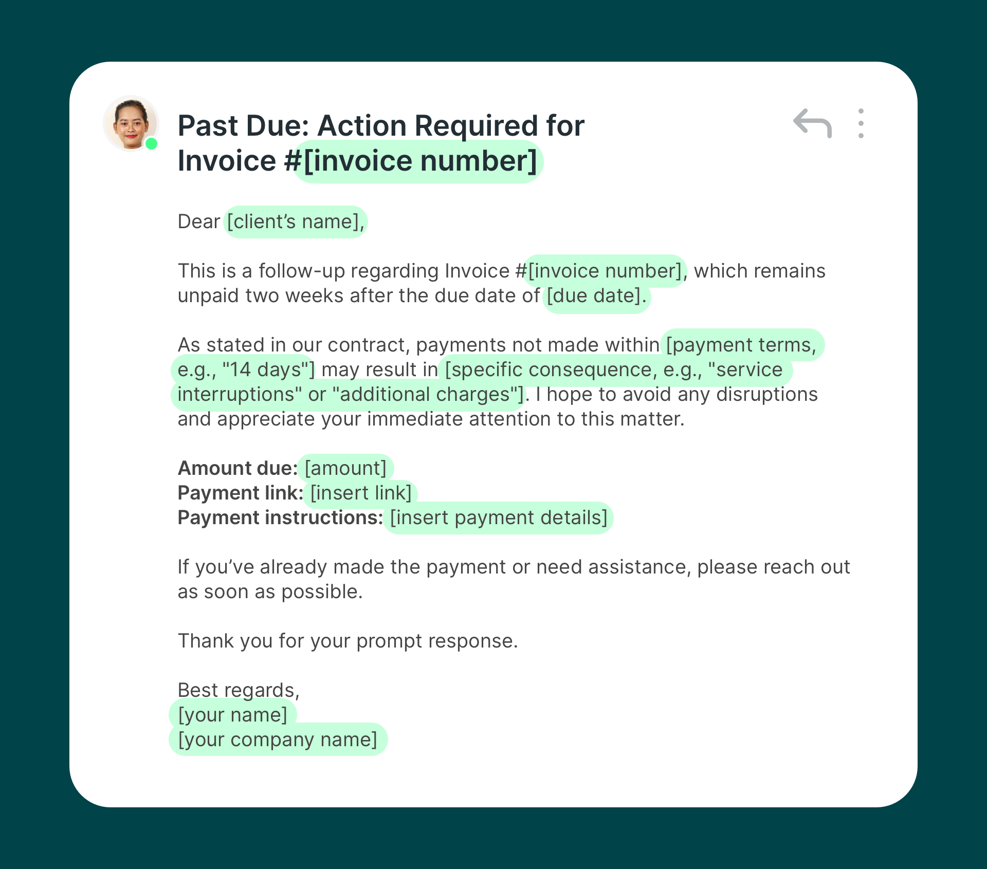 payment reminder email - action required for invoice #