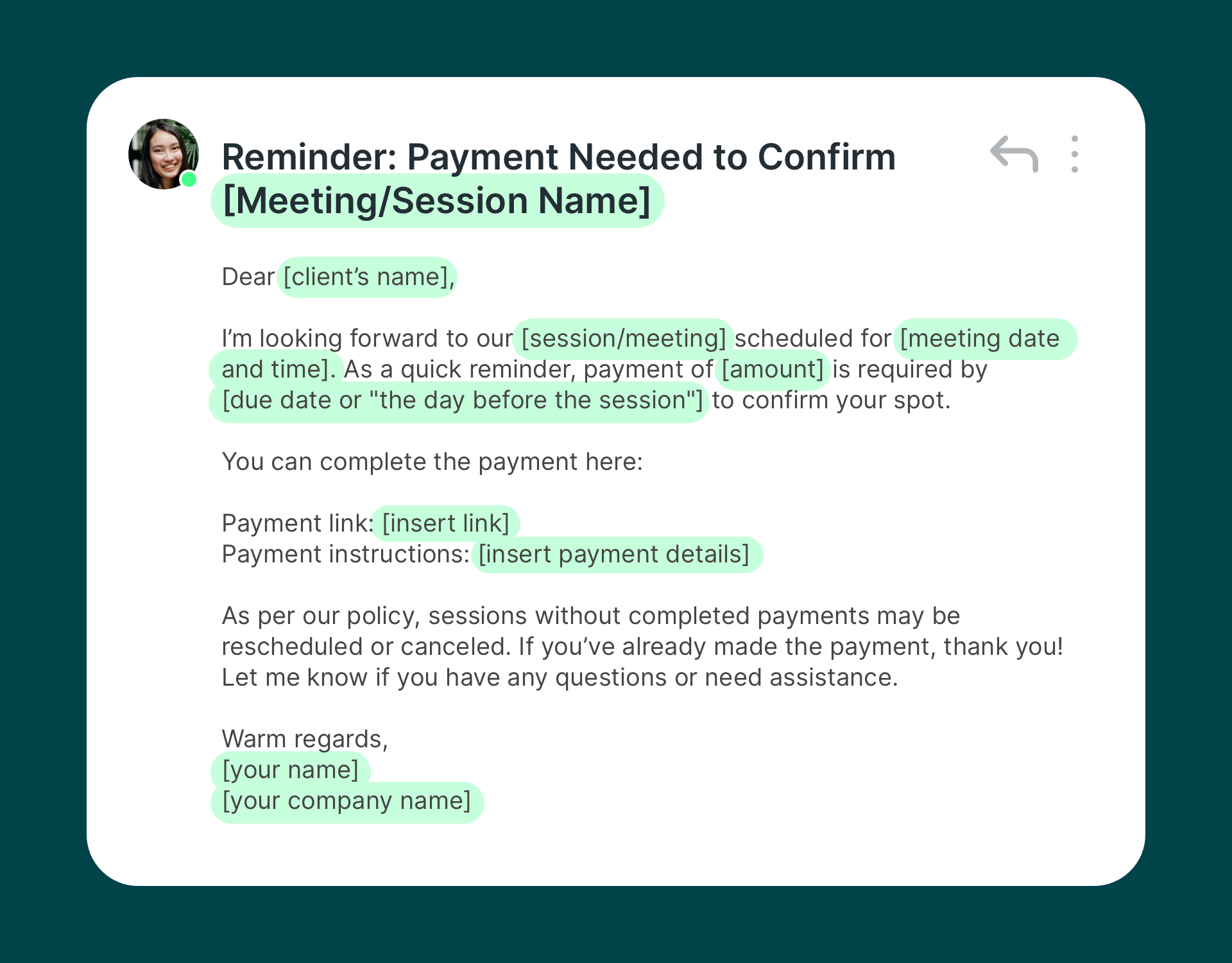 payment reminder email - payment needed to confirm meetingsession