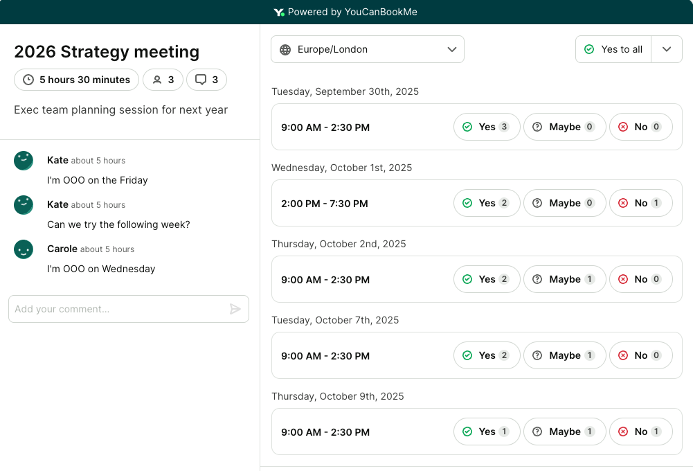 Meeting polls with added comments