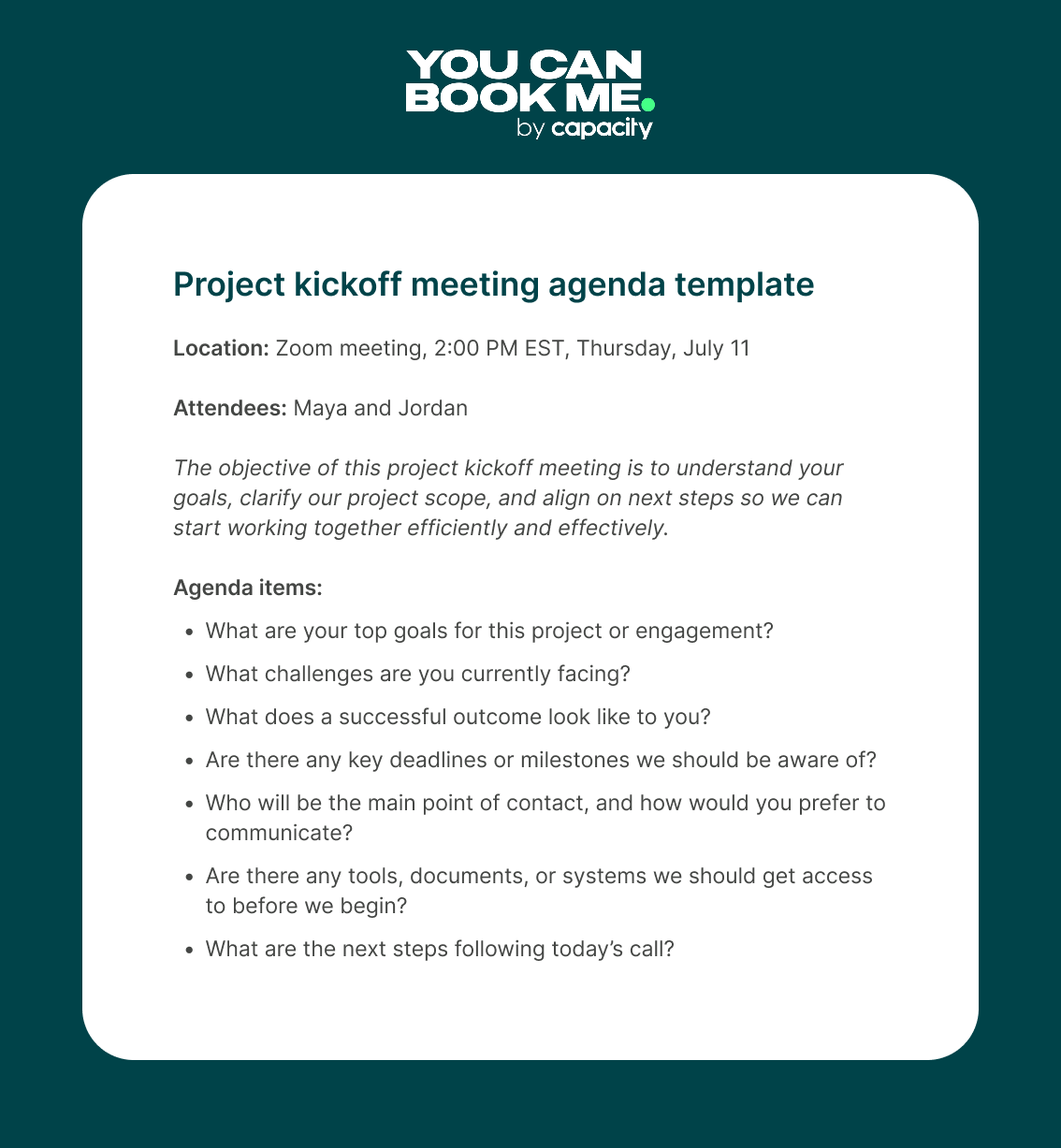 project kickoff meeting agenda template