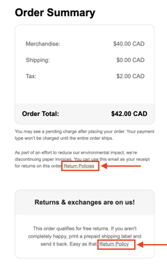 refund policy in email
