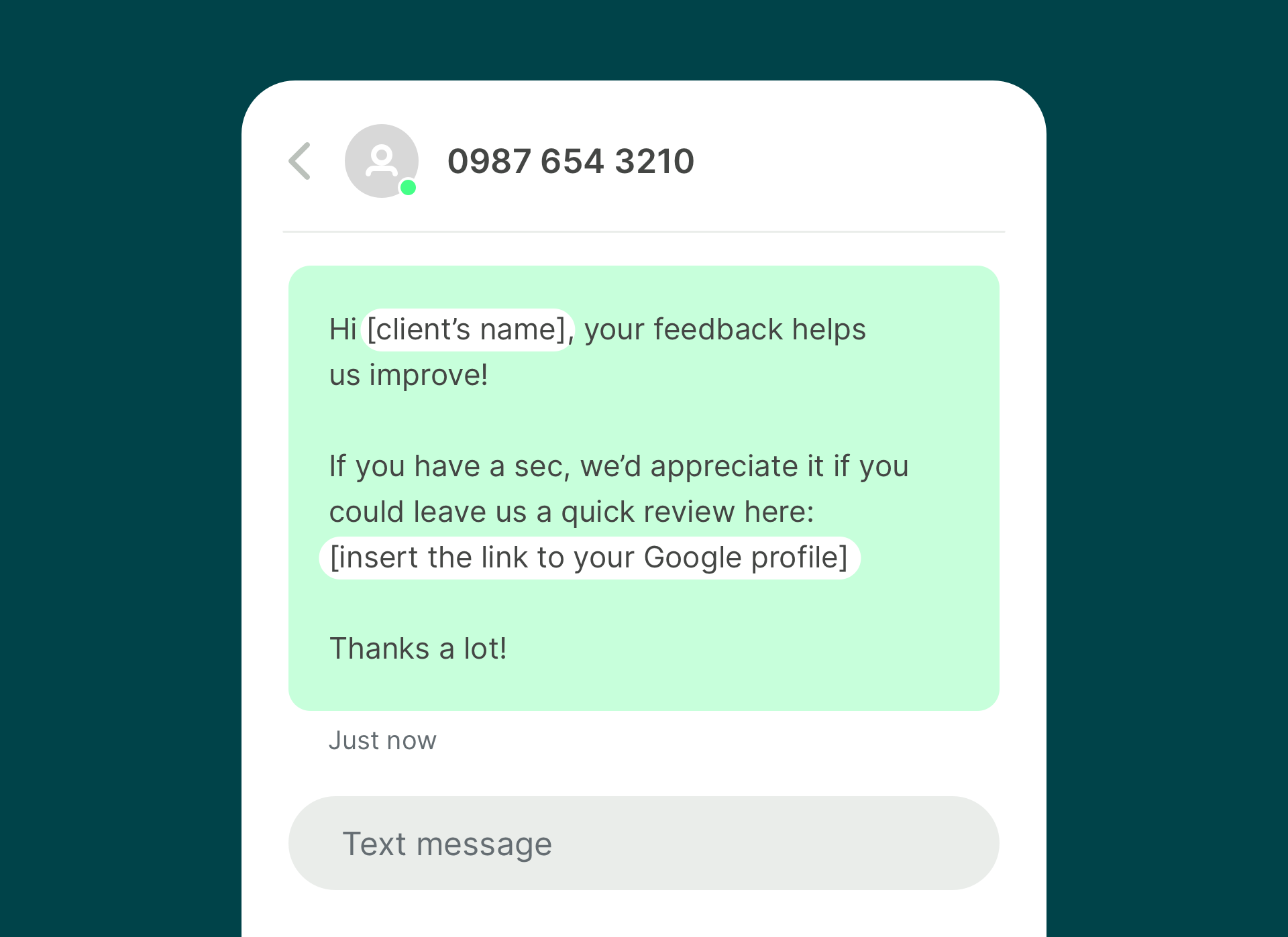 request a review - sms - your feedack helps us improve