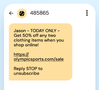 Example of a targeted marketing text message