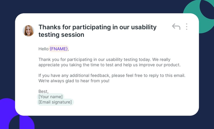 usability testing email follow up template