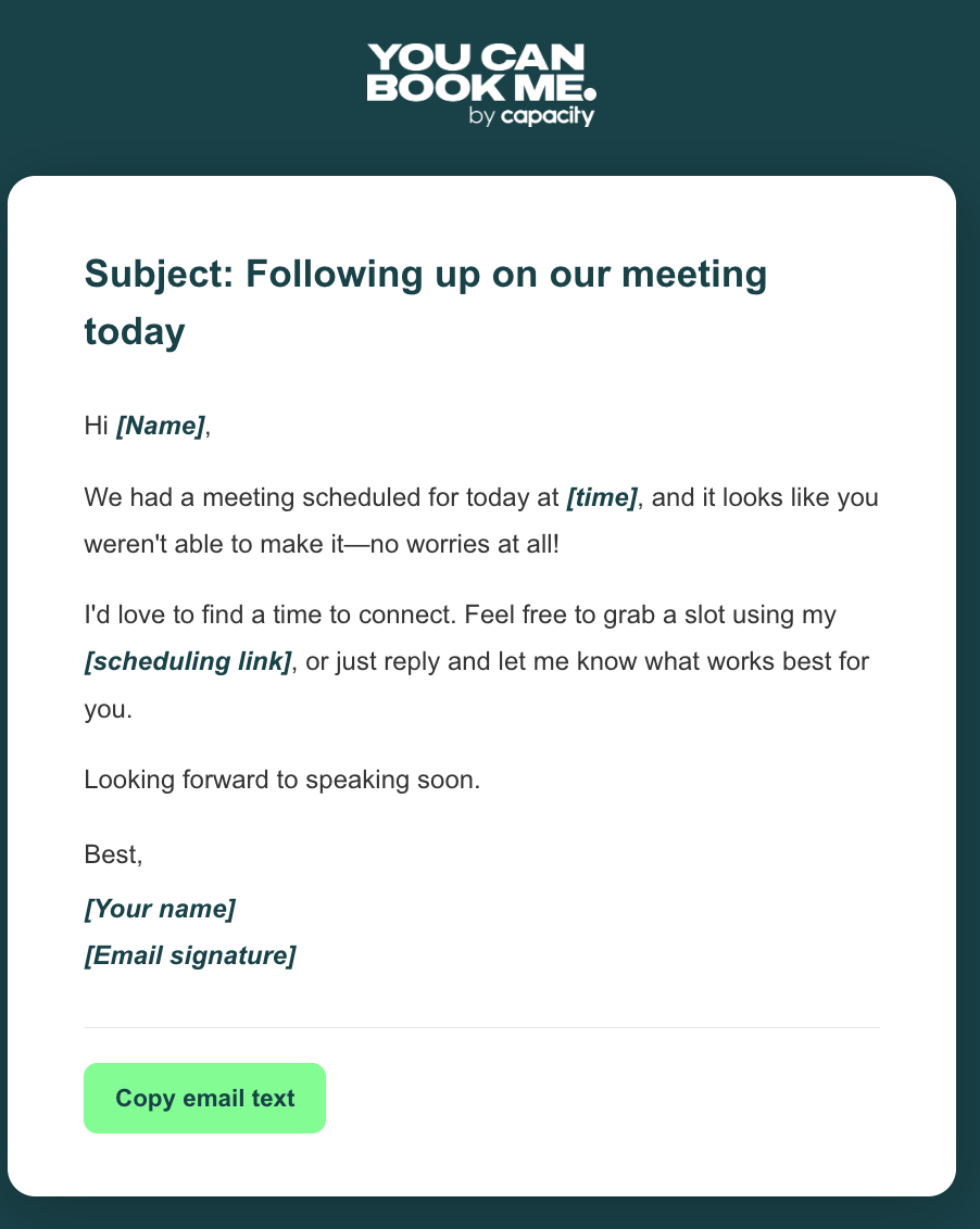 email template for rescheduling with a no-show