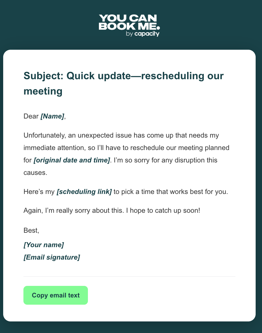 Emergency meeting reschedule email template