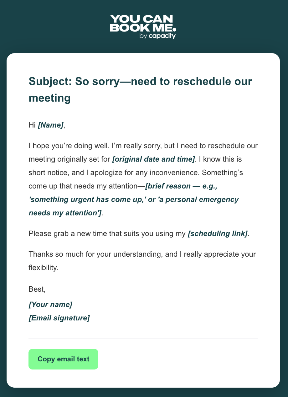 Last-minute reschedule email template