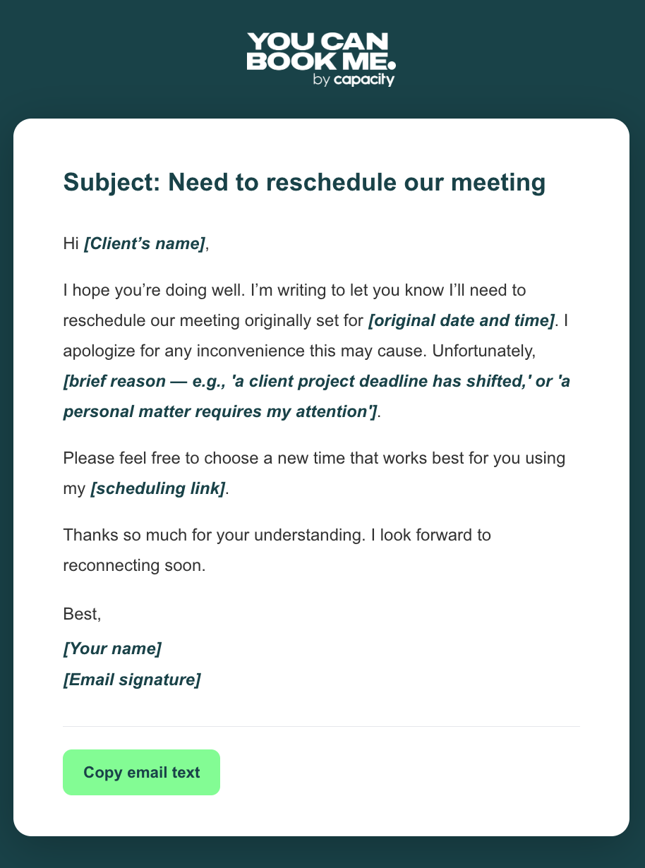 Client rescheduling email template