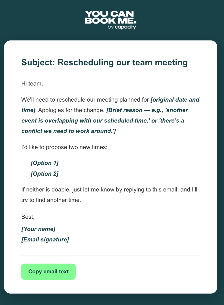 Team meeting reschedule email template