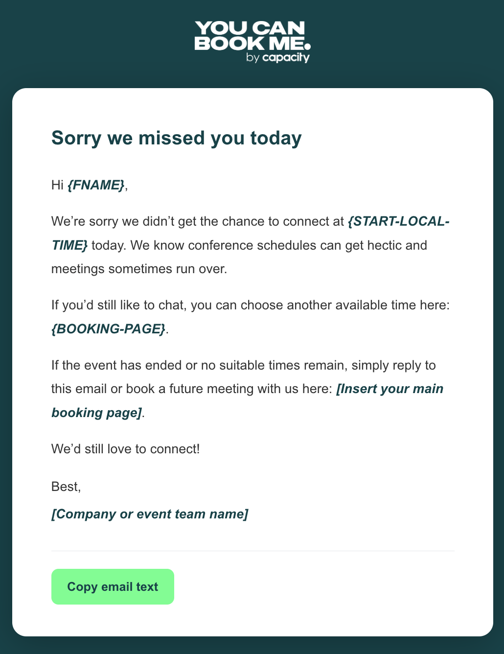 Conference meeting no show email template