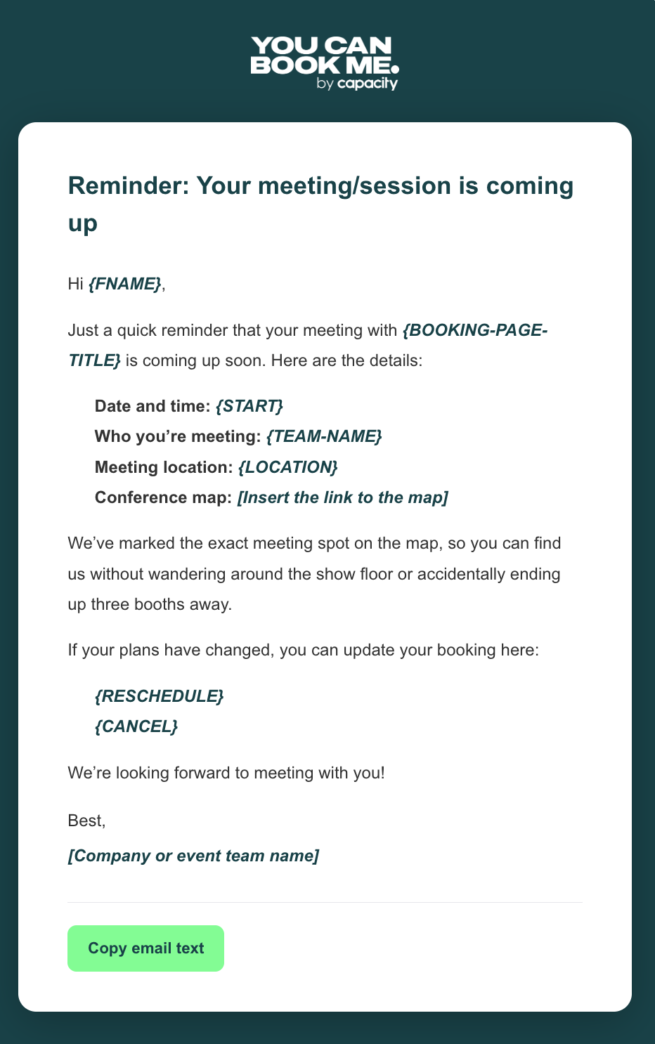 Conference meeting reminder email template