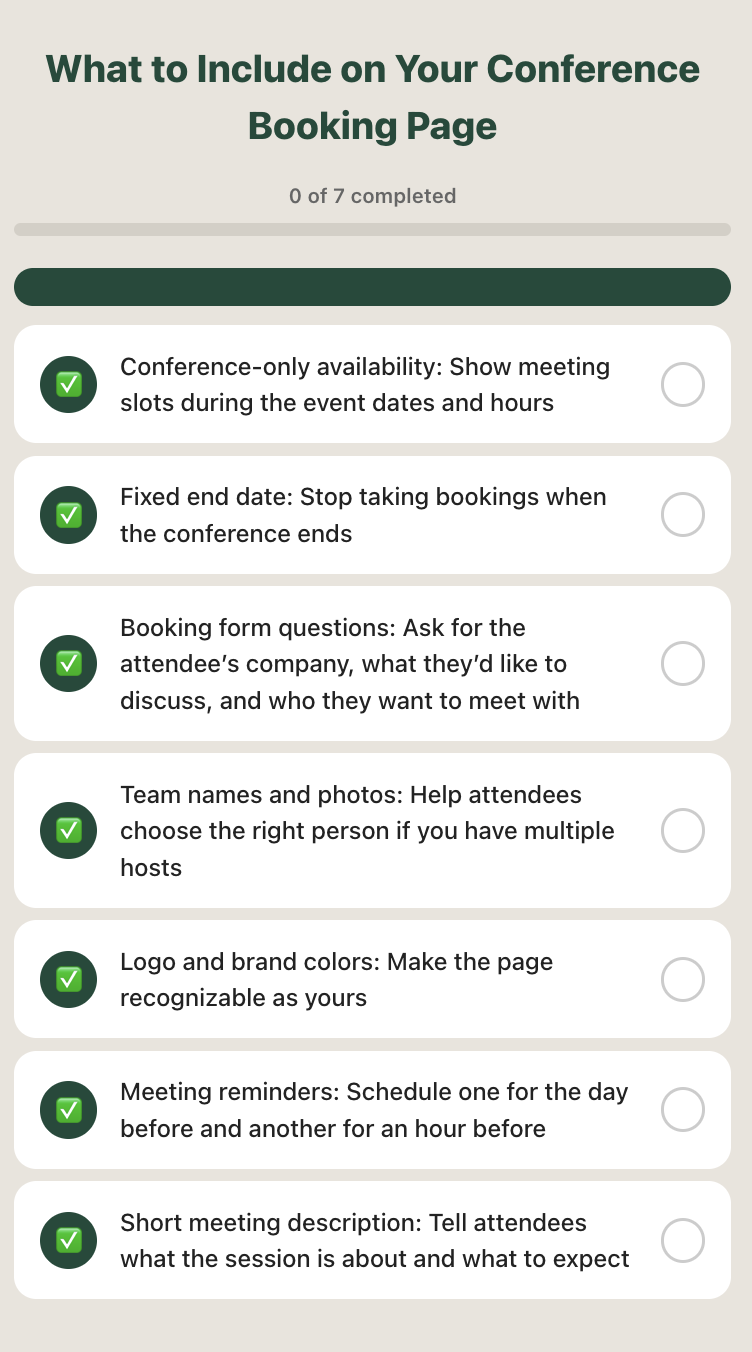What to include on your conference booking page checklist