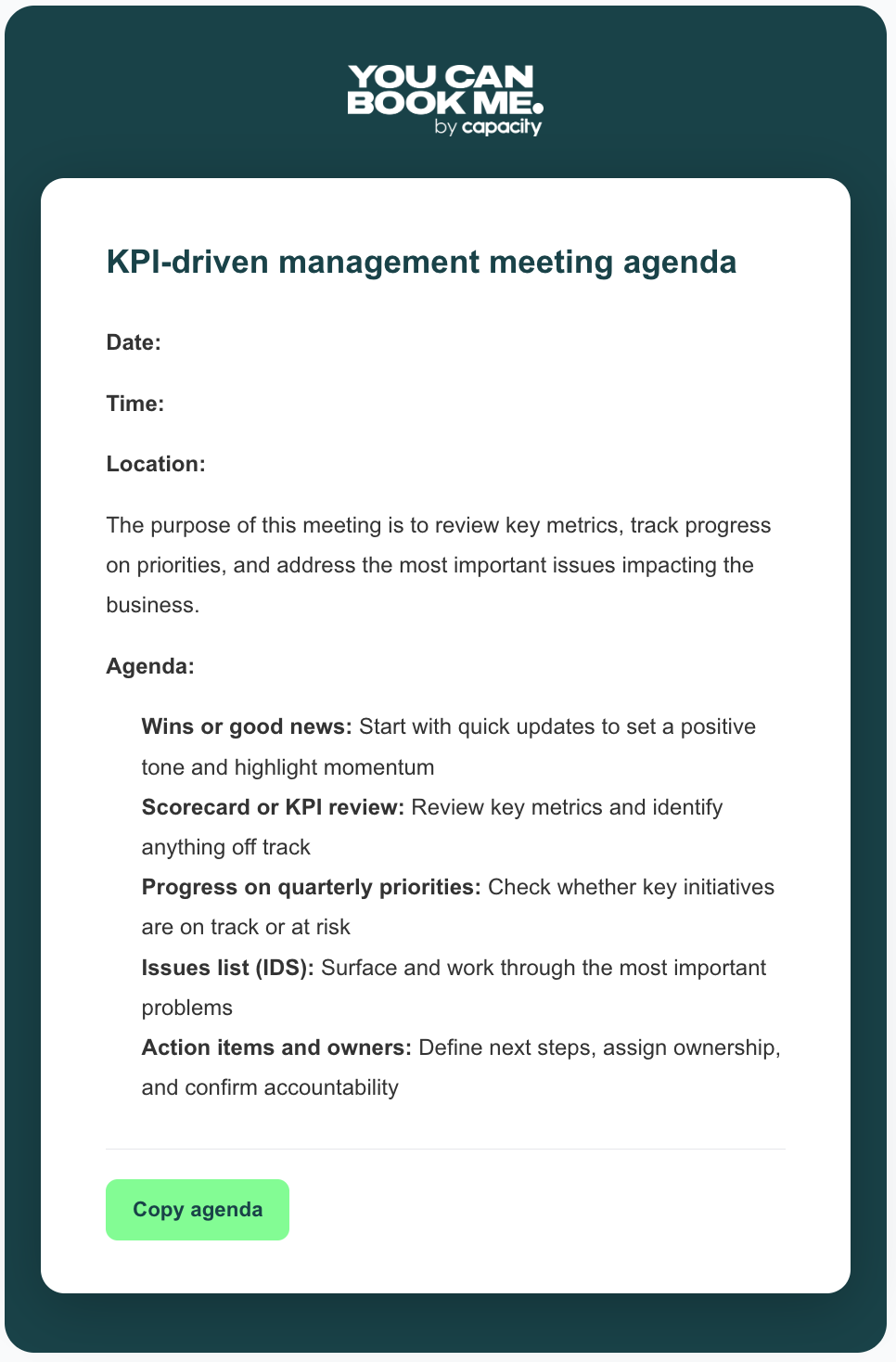 KPI-driven management meeting agenda