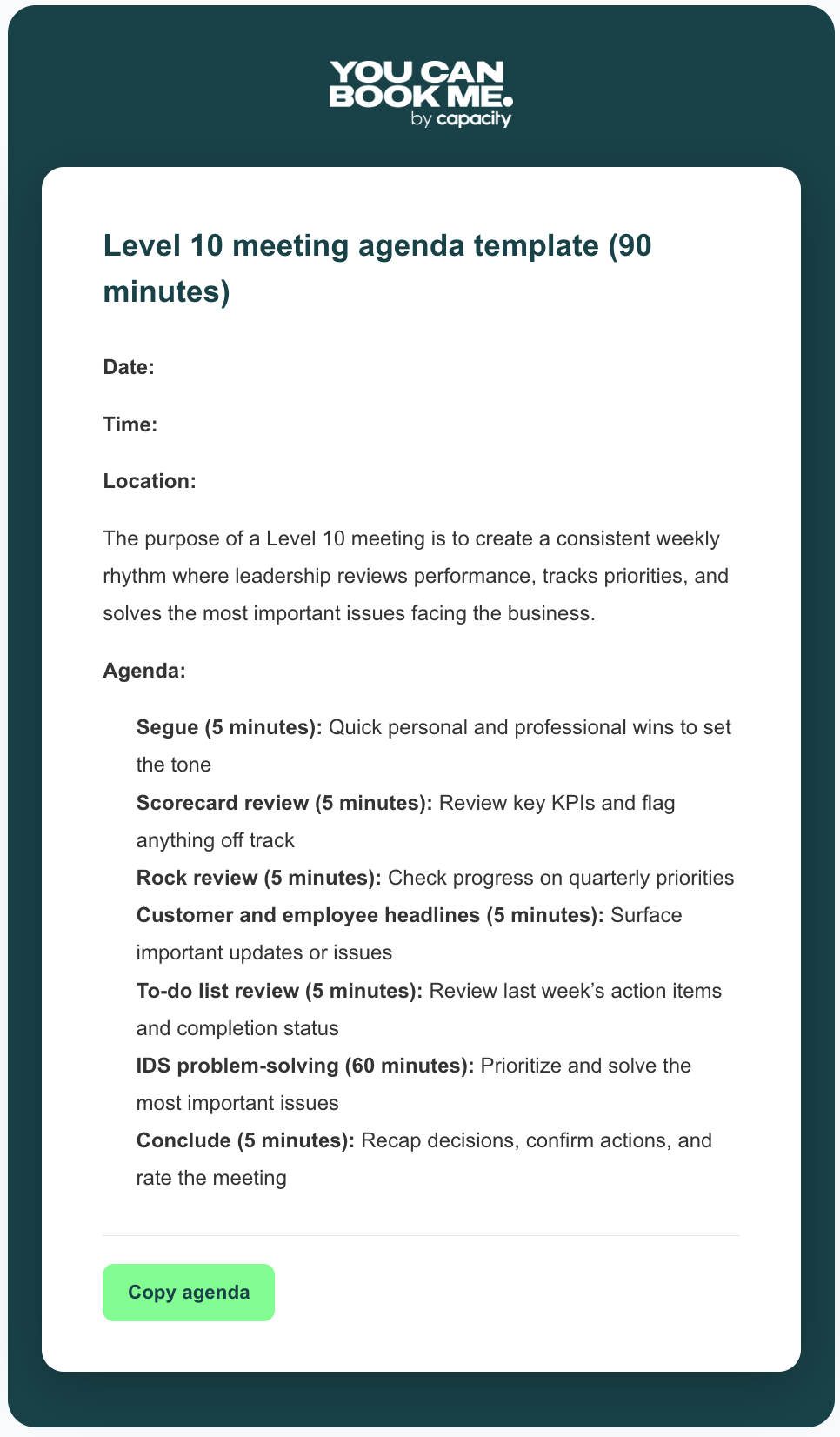 Level 10 management meeting agenda template