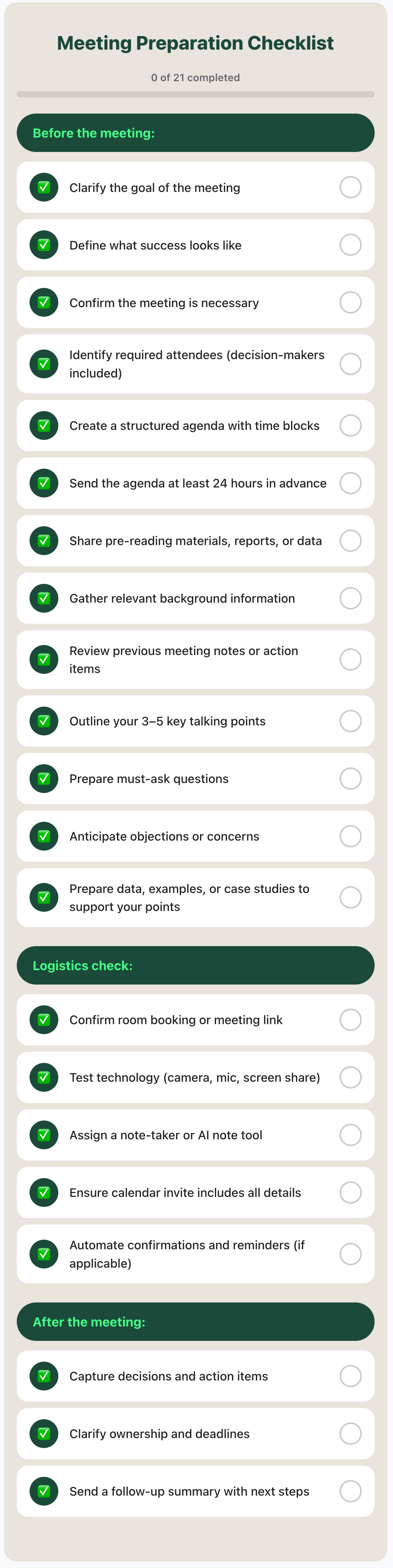 Meeting Preparation Checklist
