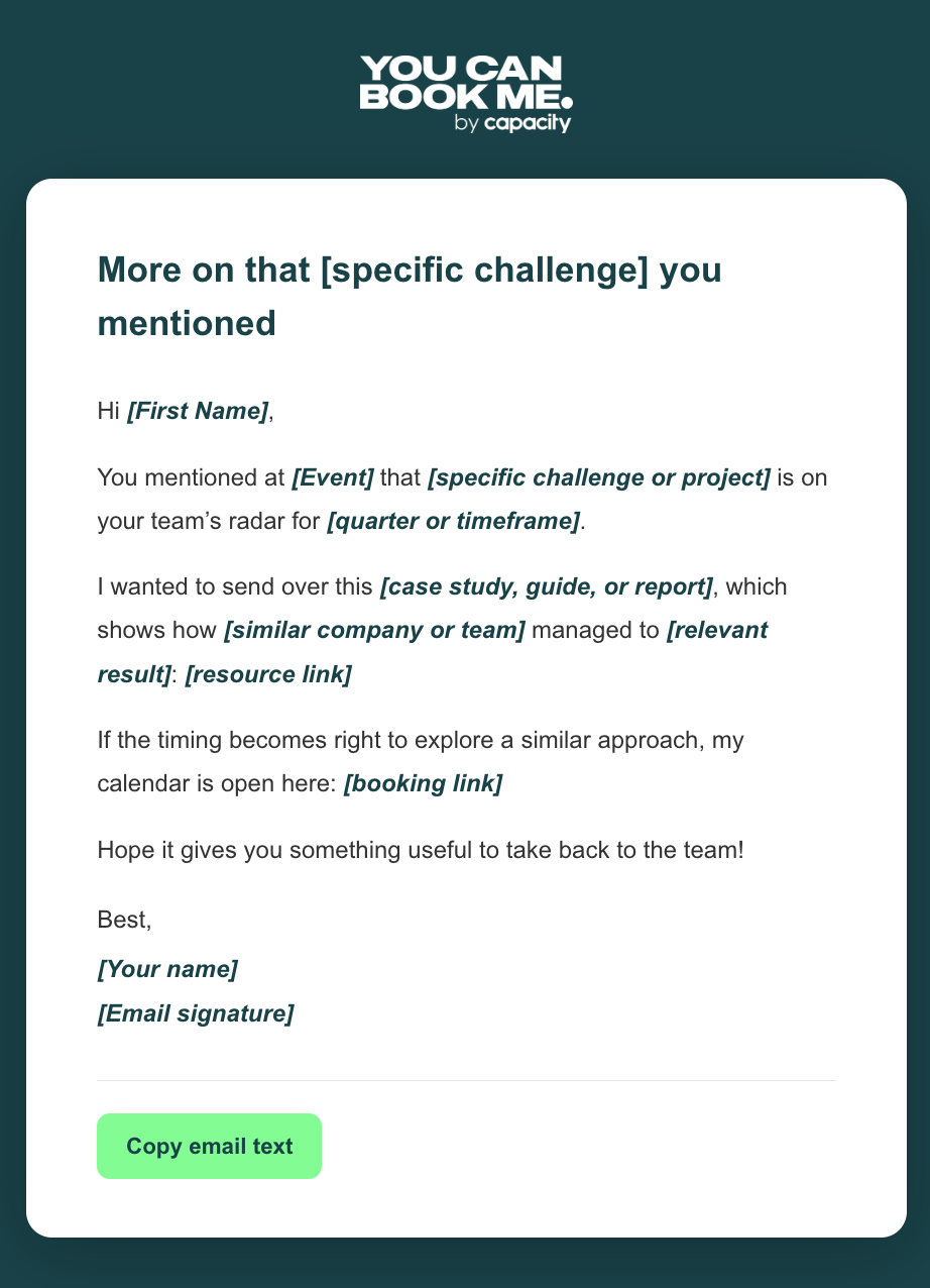 Trade show follow up email template for warm leads