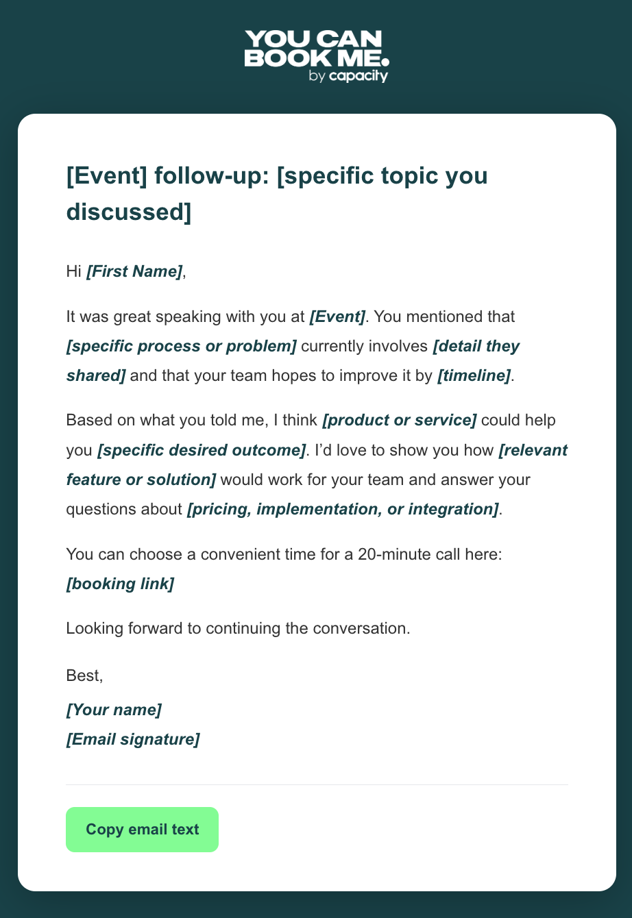 Trade show follow up email for hot leads