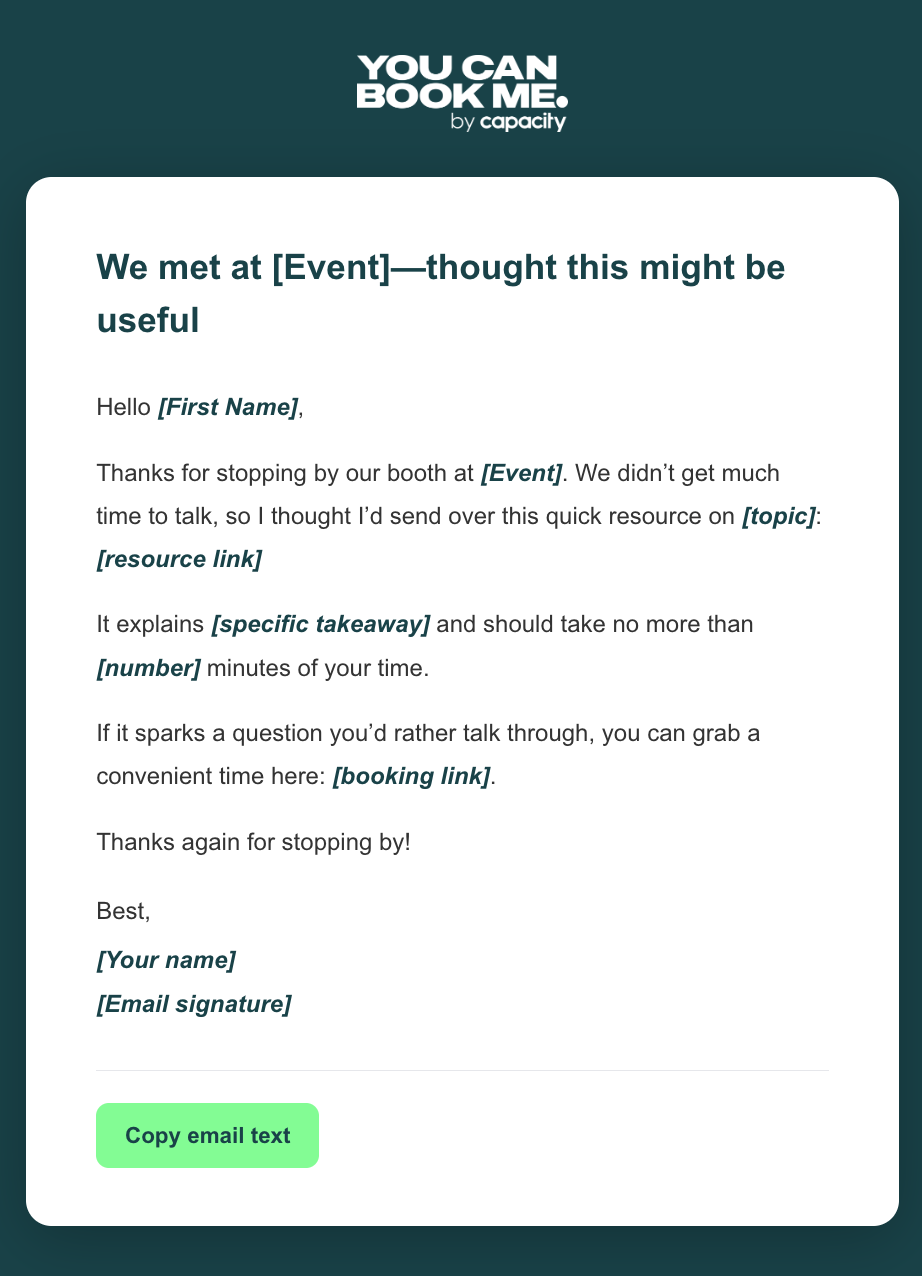 Trade show follow up email template for cold leads