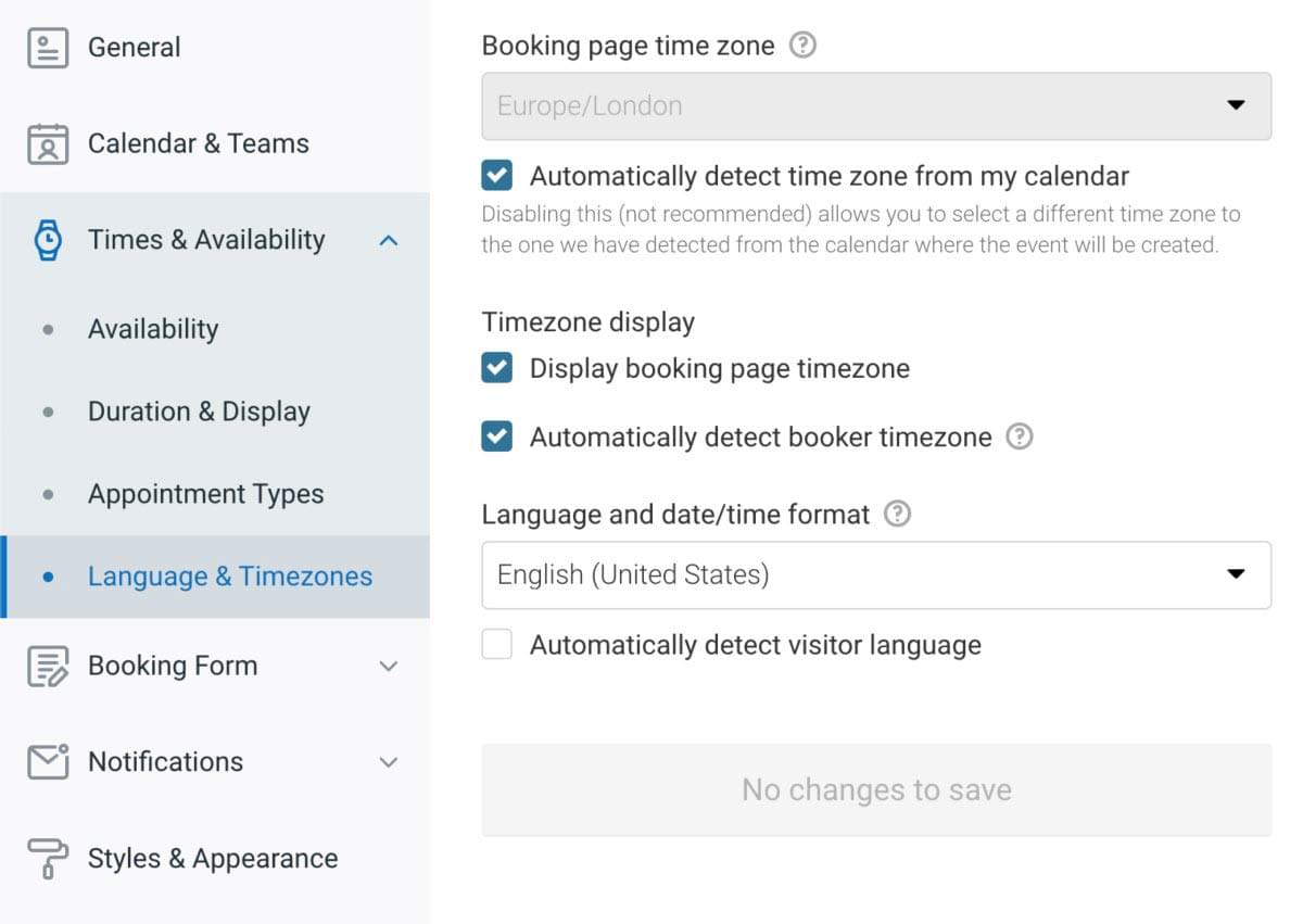 YouCanBook.me Timezone settings
