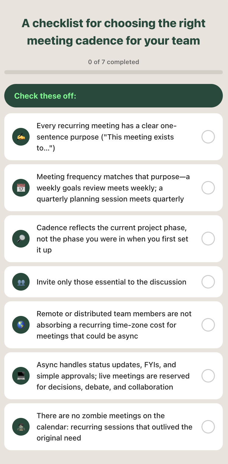 Meeting cadence checklist